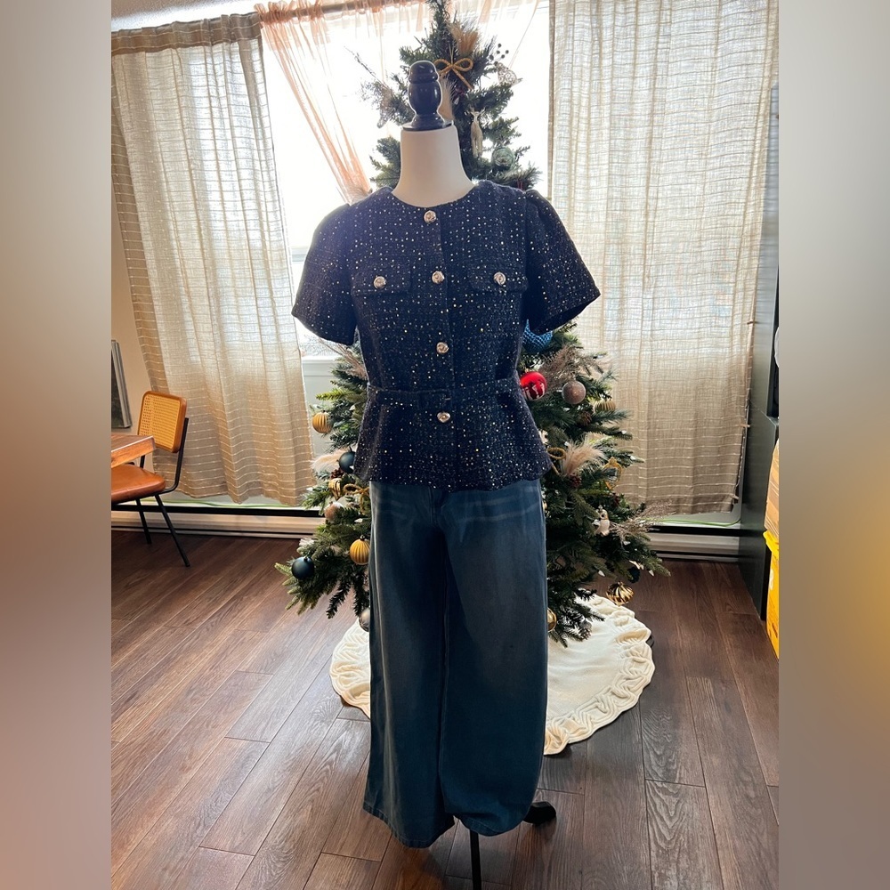 Tweed Top & Soft Denim Jeans Set - Picture 3 of 6